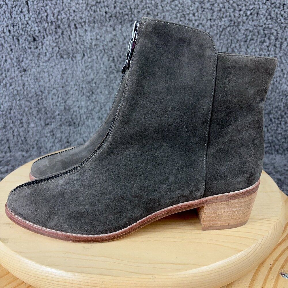 Matiko Mylvia Boots Womens Size 8 Suede Gray Stack Heel Full Zip Ankle Booties